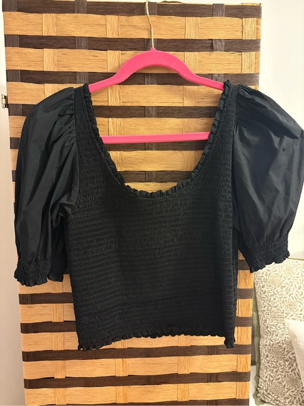 Hill House Black Aiko Smocked Top with Puff Sleeves